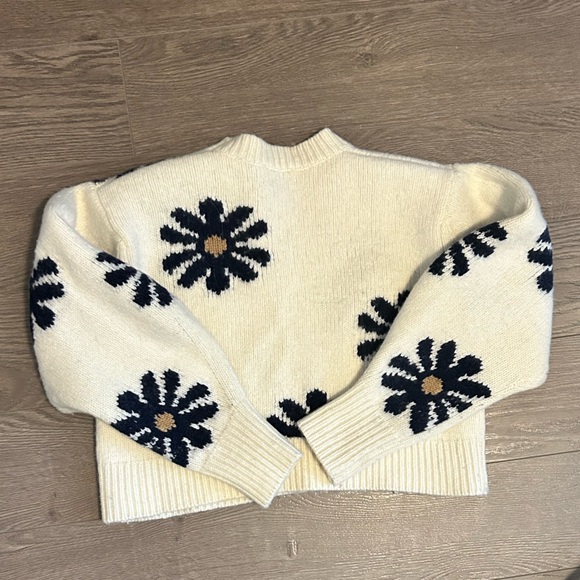 Sandro Cream and Navy Floral Intarsia Sweater - Picture 3 of 13